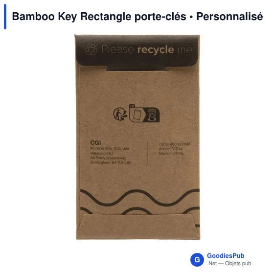 Porte-clés rectangulaire en bambou personnalisable avec logo - Image 4