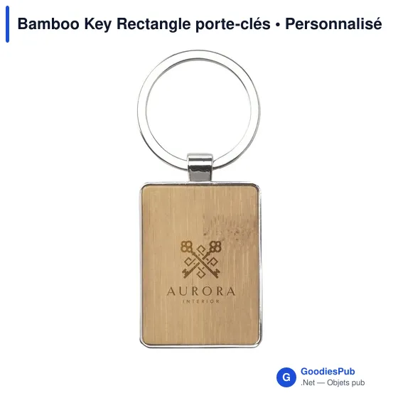 Porte-clés rectangulaire en bambou personnalisable avec logo - Image 5