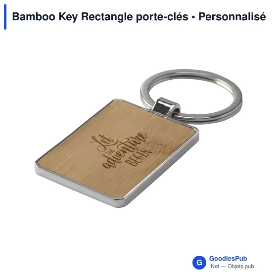 Porte-clés rectangulaire en bambou personnalisable avec logo - Image 6