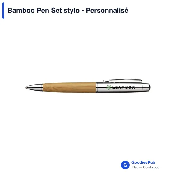 Stylo à bille personnalisable en bambou avec logo - Bamboo Pen Set - Image 2
