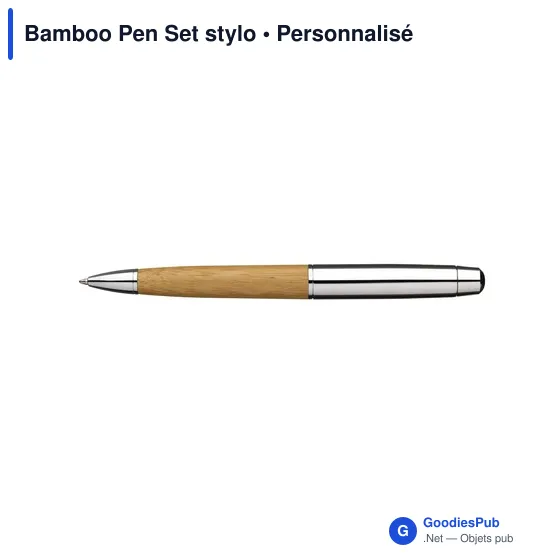 Stylo à bille personnalisable en bambou avec logo - Bamboo Pen Set - Image 3