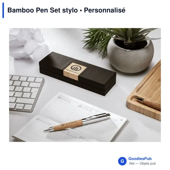 Stylo à bille personnalisable en bambou avec logo - Bamboo Pen Set - Image 4