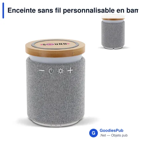 Enceinte sans fil personnalisable en bambou avec logo - Bamboo gris