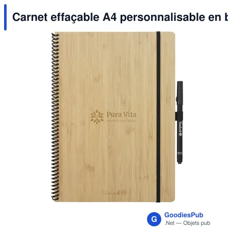 Carnet effaçable A4 personnalisable en bambou avec logo