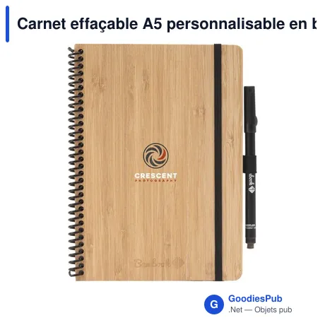 Carnet effaçable A5 personnalisable en bambou avec logo