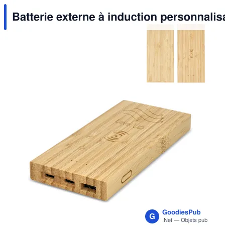 Batterie externe à induction personnalisable 8000 mAh en bambou avec logo - Bambou
