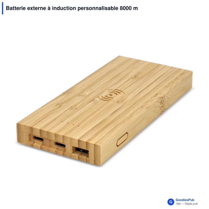 Batterie externe à induction personnalisable 8000 mAh en bambou avec logo - Bambou - Image 2