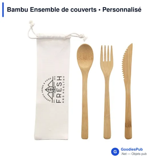 Ensemble de couverts en bambou personnalisable avec logo - Image 1