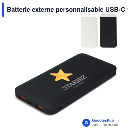 Batterie externe personnalisable USB-C 10000 mAh Power Delivery avec logo - Zenith