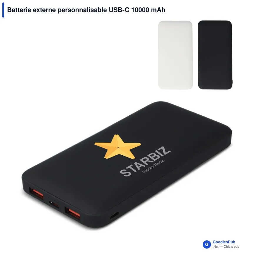 Batterie externe personnalisable USB-C 10000 mAh Power Delivery avec logo - Zenith - Image 1