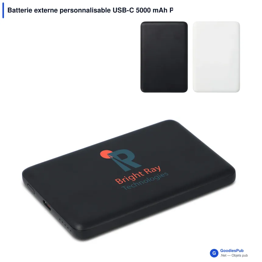 Batterie externe personnalisable USB-C 5000 mAh Power Delivery avec logo - Zenith - Image 1