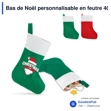 Bas de Noël personnalisable en feutre 40 cm avec logo - Grand format