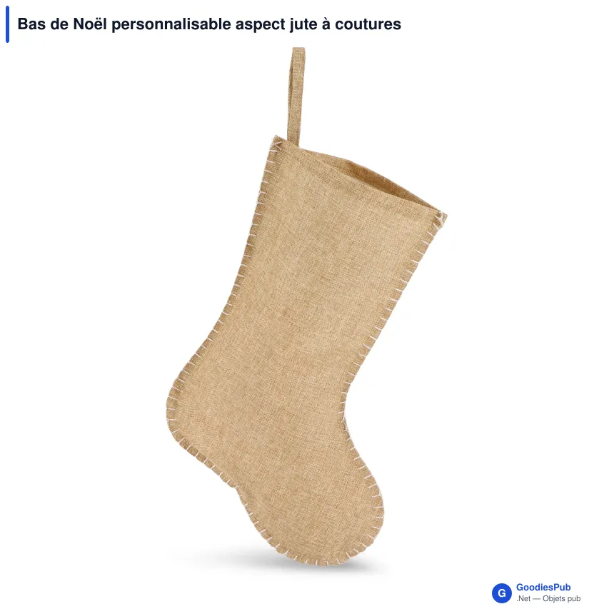 Bas de Noël personnalisable aspect jute à coutures décoratives avec logo - 40 cm - Image 2