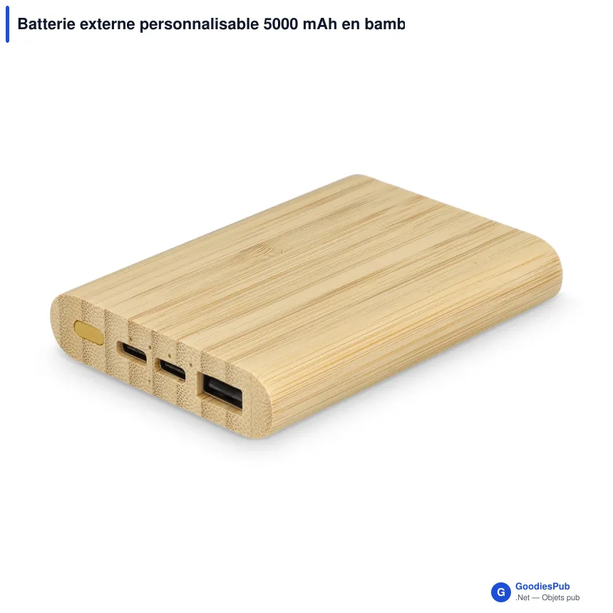 Batterie externe personnalisable 5000 mAh en bambou avec logo - Bamboo - Image 2