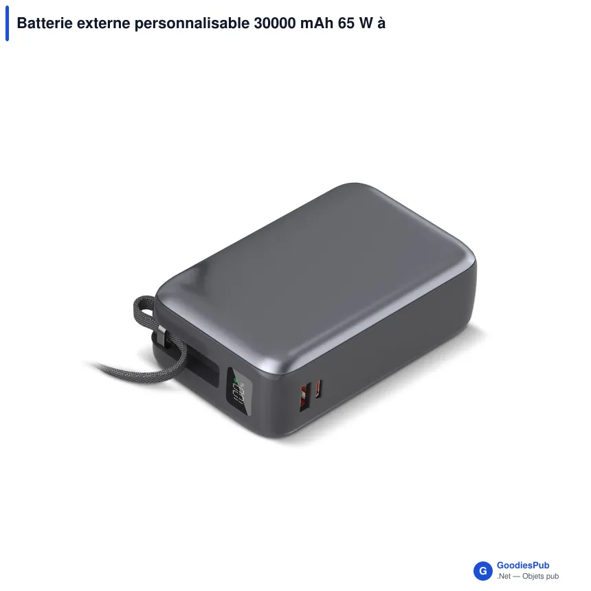 Batterie externe personnalisable 30000 mAh 65 W à câble USB-C intégré avec logo - Nova - Image 2
