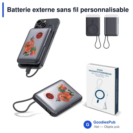 Batterie externe sans fil personnalisable MagSafe et Apple Watch avec logo - Nova 10000