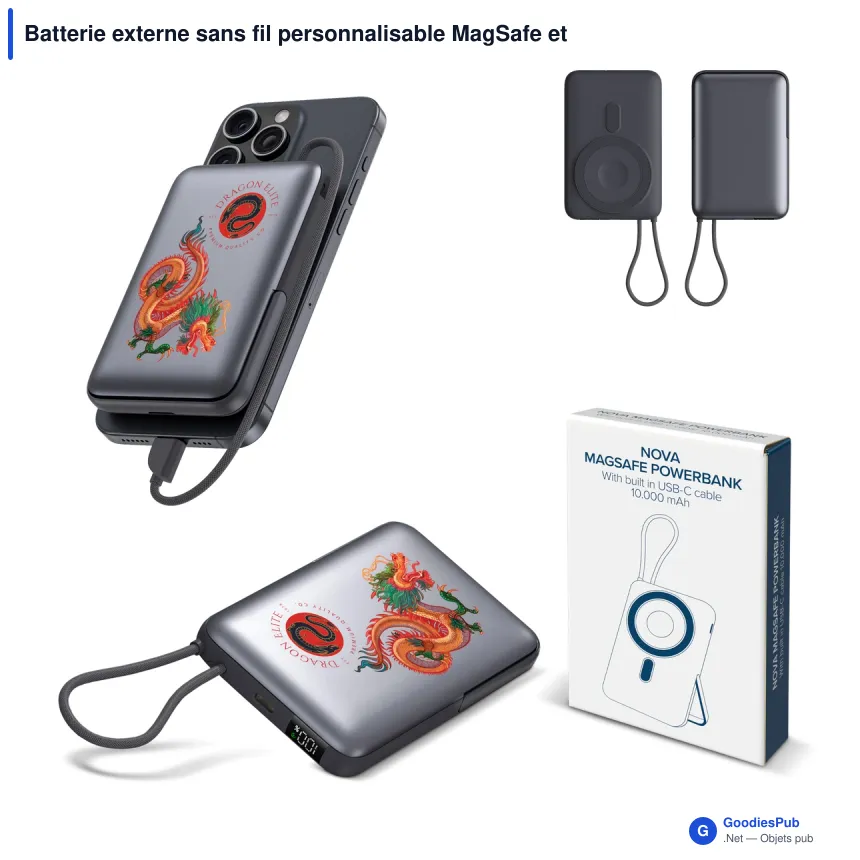Batterie externe sans fil personnalisable MagSafe et Apple Watch avec logo - Nova 10000 - Image 1