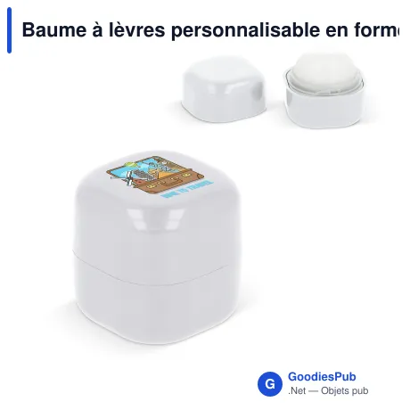 Baume à lèvres personnalisable en forme de cube blanc avec logo - Cube