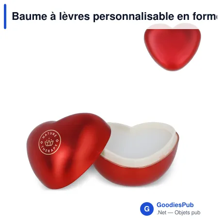 Baume à lèvres personnalisable en forme de cœur 3D rouge métallisé avec logo - Love