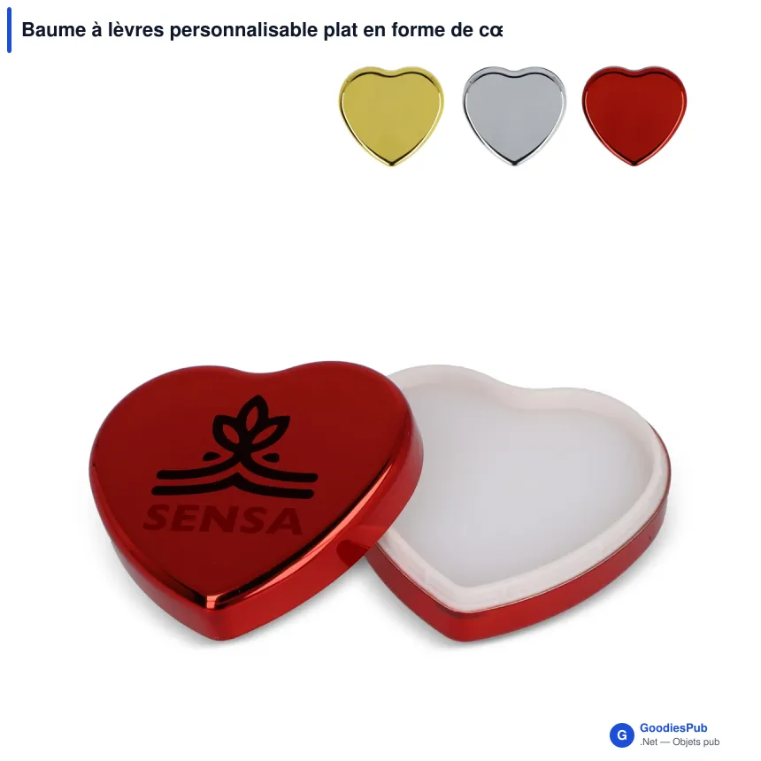 Baume à lèvres personnalisable plat en forme de cœur métallisé avec logo - Heart - Image 1