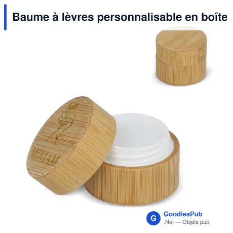Baume à lèvres personnalisable en boîte ronde en bambou avec logo - Bambou