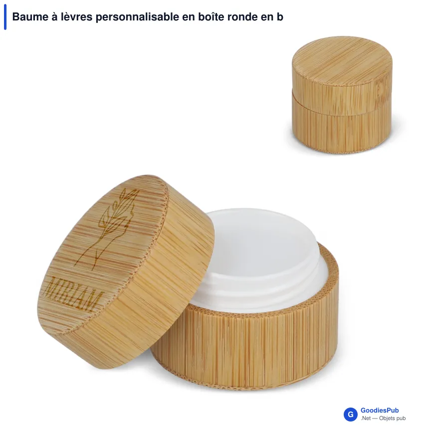 Baume à lèvres personnalisable en boîte ronde en bambou avec logo - Bambou - Image 1
