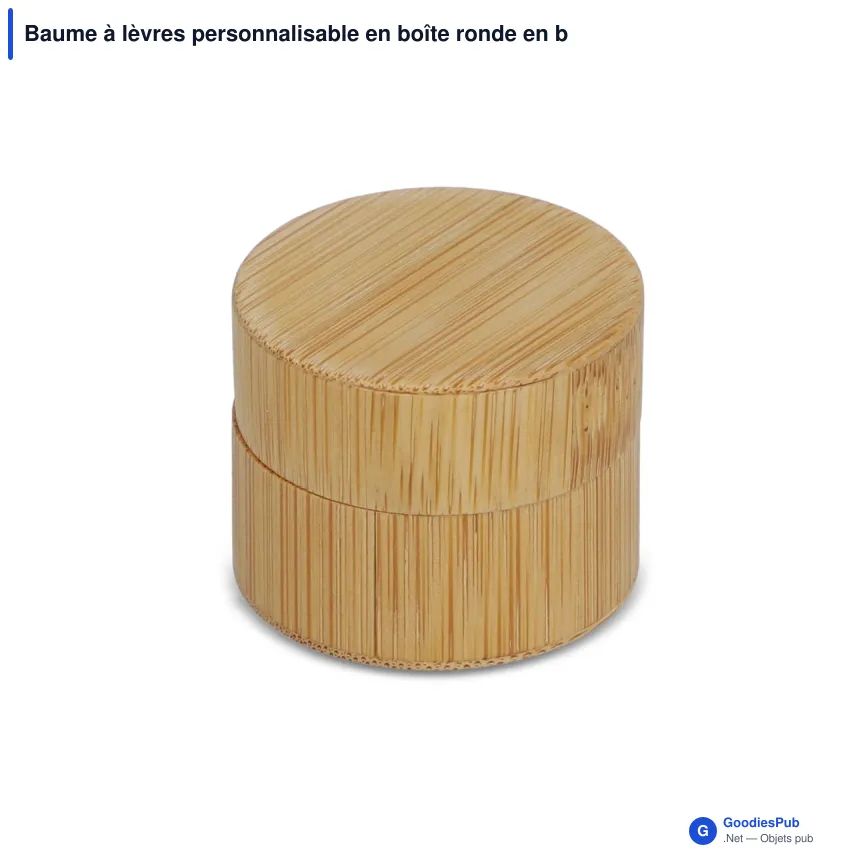 Baume à lèvres personnalisable en boîte ronde en bambou avec logo - Bambou - Image 2