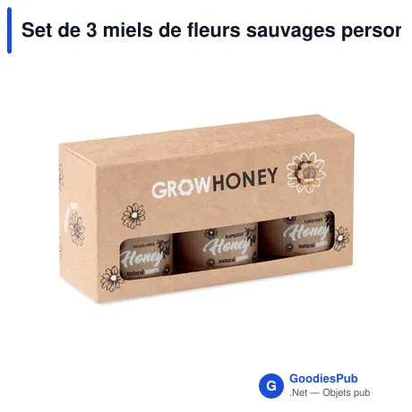 Set de 3 miels de fleurs sauvages personnalisable avec logo