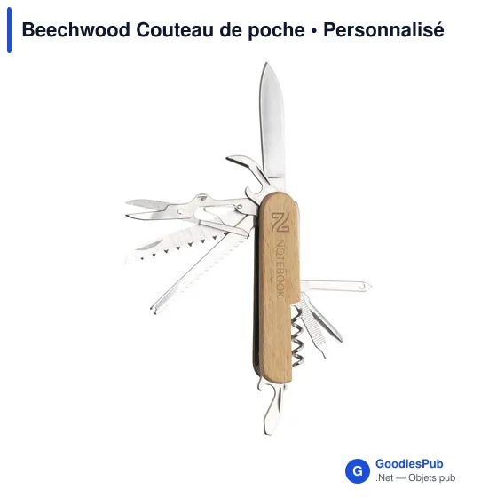Couteau de poche personnalisable en bois avec logo - Beechwood - Image 1