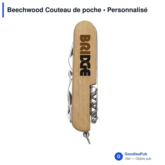 Couteau de poche personnalisable en bois avec logo - Beechwood - Image 2