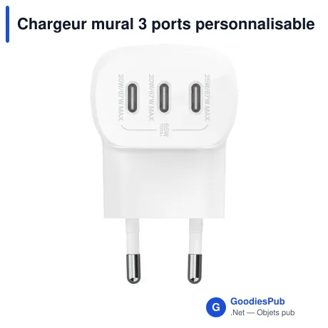Chargeur mural 3 ports personnalisable Belkin avec logo