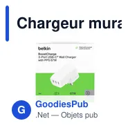 Chargeur mural 3 ports personnalisable Belkin avec logo - Miniature 5