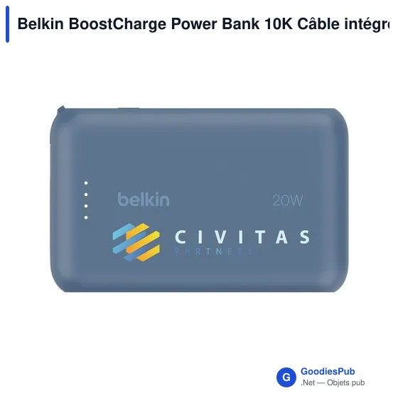 Batterie externe personnalisable Belkin BoostCharge Power Bank 10K avec logo - Image 4