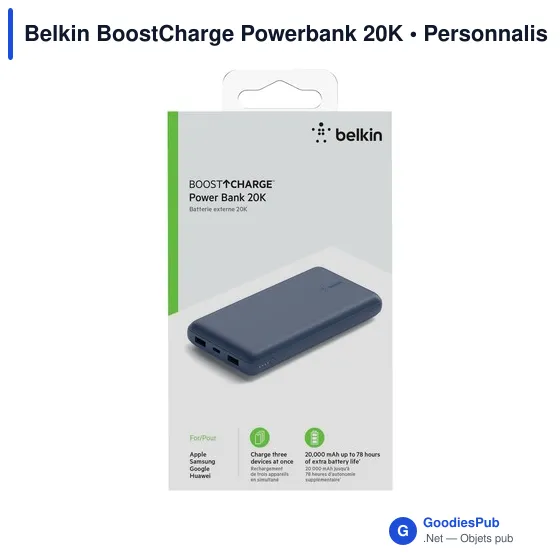 Powerbank personnalisable Belkin BoostCharge 20K avec logo - Image 4
