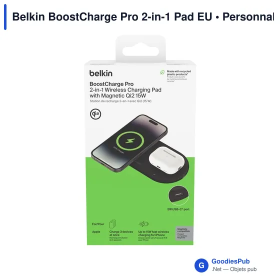 Chargeur sans fil personnalisable Belkin BoostCharge Pro 2-en-1 avec logo - Image 2