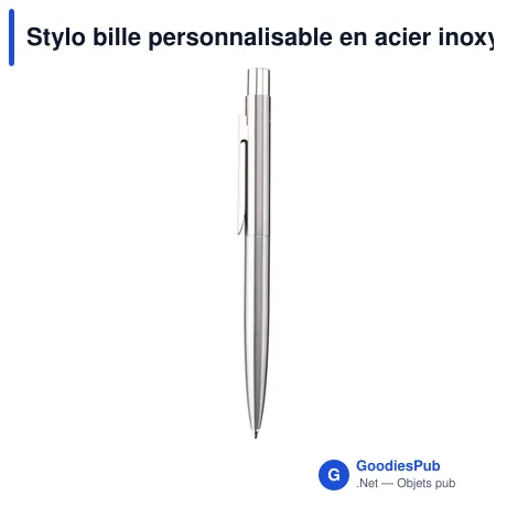 Stylo bille personnalisable en acier inoxydable recyclé - Bellamy Penavec logo