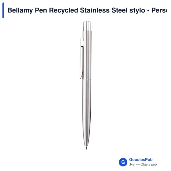 Stylo bille personnalisable en acier inoxydable recyclé - Bellamy Penavec logo - Image 1