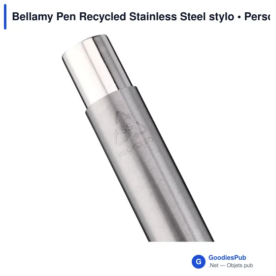 Stylo bille personnalisable en acier inoxydable recyclé - Bellamy Penavec logo - Image 3