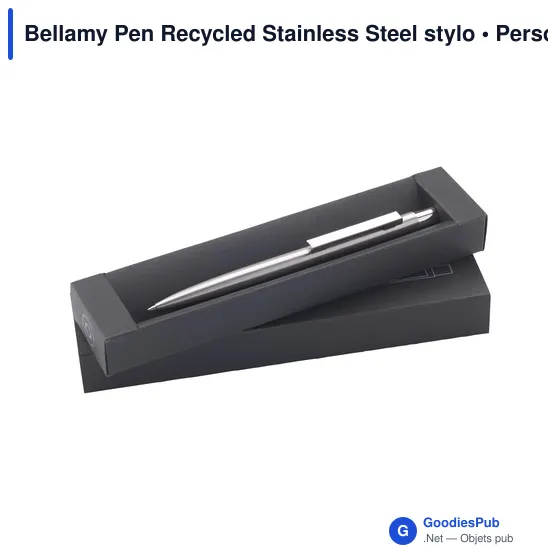 Stylo bille personnalisable en acier inoxydable recyclé - Bellamy Penavec logo - Image 4