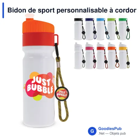 Bidon de sport personnalisable à cordon en LDPE et PP avec logo - Bord 750 ml