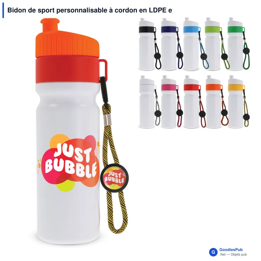 Bidon de sport personnalisable à cordon en LDPE et PP avec logo - Bord 750 ml - Image 1