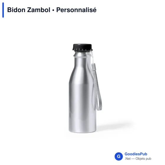 Gourde personnalisable en aluminium argenté avec logo - Image 1