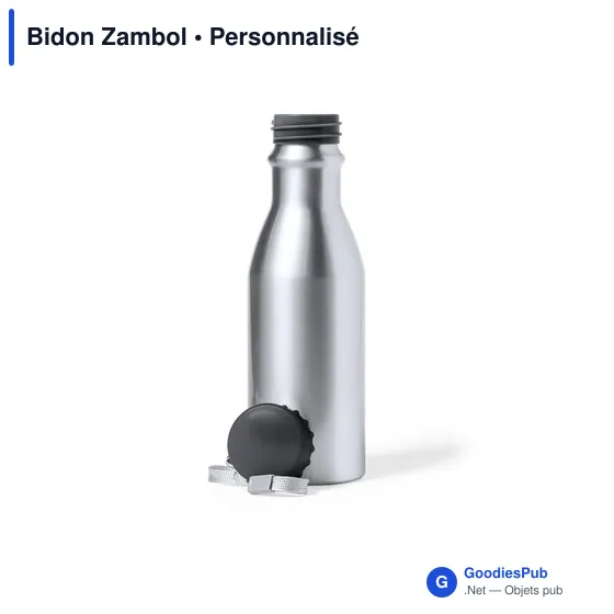 Gourde personnalisable en aluminium argenté avec logo - Image 3