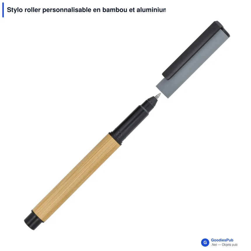 Stylo roller personnalisable en bambou et aluminium avec logo - Roller Bambou - Image 3