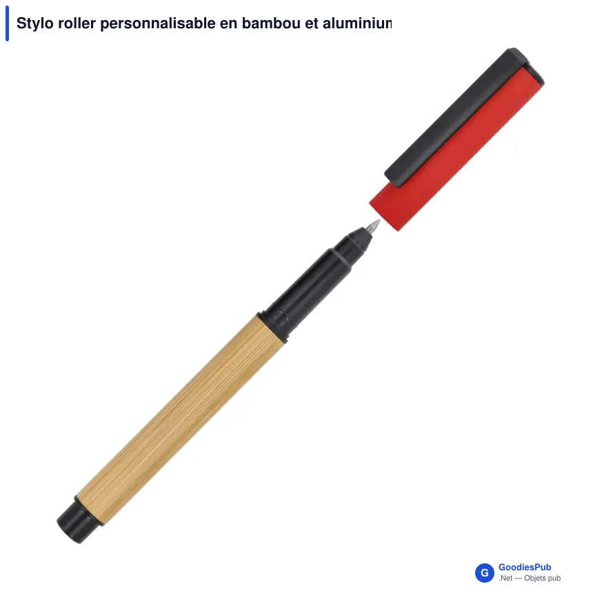 Stylo roller personnalisable en bambou et aluminium avec logo - Roller Bambou - Image 4