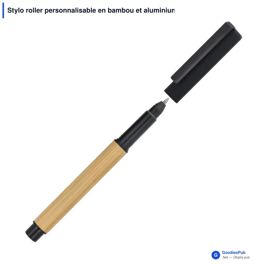 Stylo roller personnalisable en bambou et aluminium avec logo - Roller Bambou - Image 5