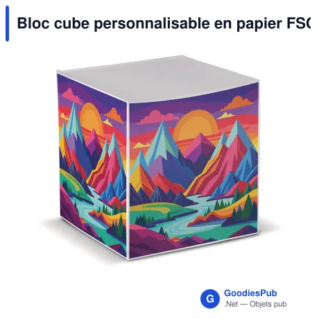 Bloc cube personnalisable en papier FSC 10 x 10 x 10 cm avec logo - Cube 10