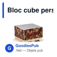 Bloc cube personnalisable en papier FSC sur palette en bois avec logo - 10 x 10 cm - Miniature 1