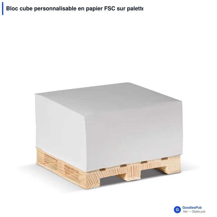 Bloc cube personnalisable en papier FSC sur palette en bois avec logo - 10 x 10 cm - Image 2