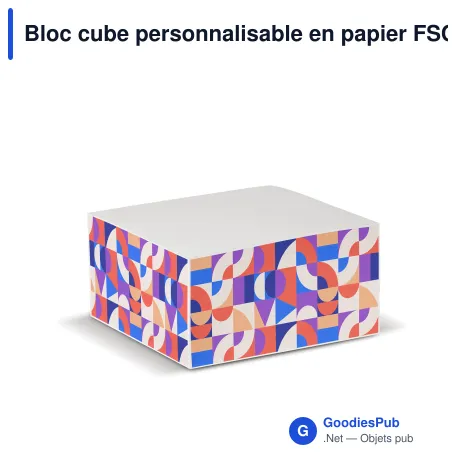 Bloc cube personnalisable en papier FSC 10 x 10 x 5 cm avec logo - Demi-cube